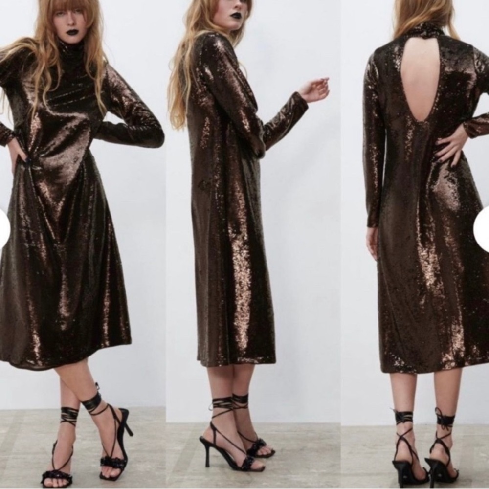 Zara Metallic Brown Sequin Dress